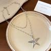Starfish Beaded Pendant Double Layer Necklace Long Sweet Edgy Stacking Accessory Women's Versatile Gift Daily Accessory