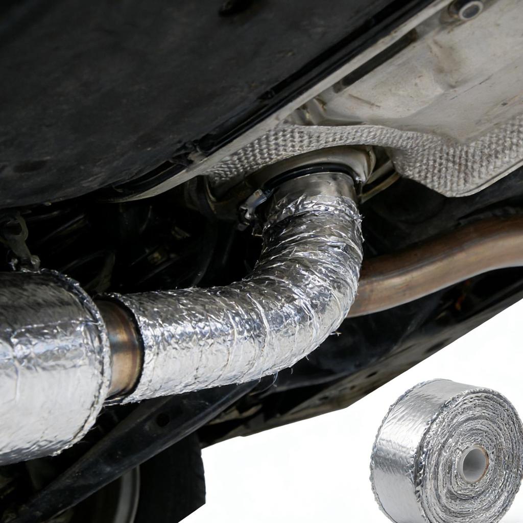 Motorcycle Muffler Thermal Tape Exhaust Band Heat Wrap Fiberglass Heat Shield Insulation with Stainless Ties Aluminum Foil 5M