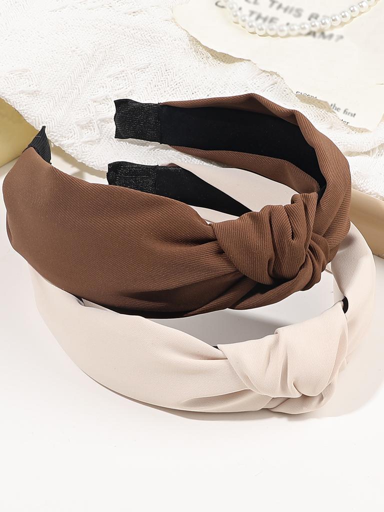 Женские повязки на голову нейтральных цветов, 2 шт. завязанные повязки для волос, не скользящие, модные для девочек, широкие обручи для волос с узлом сверху