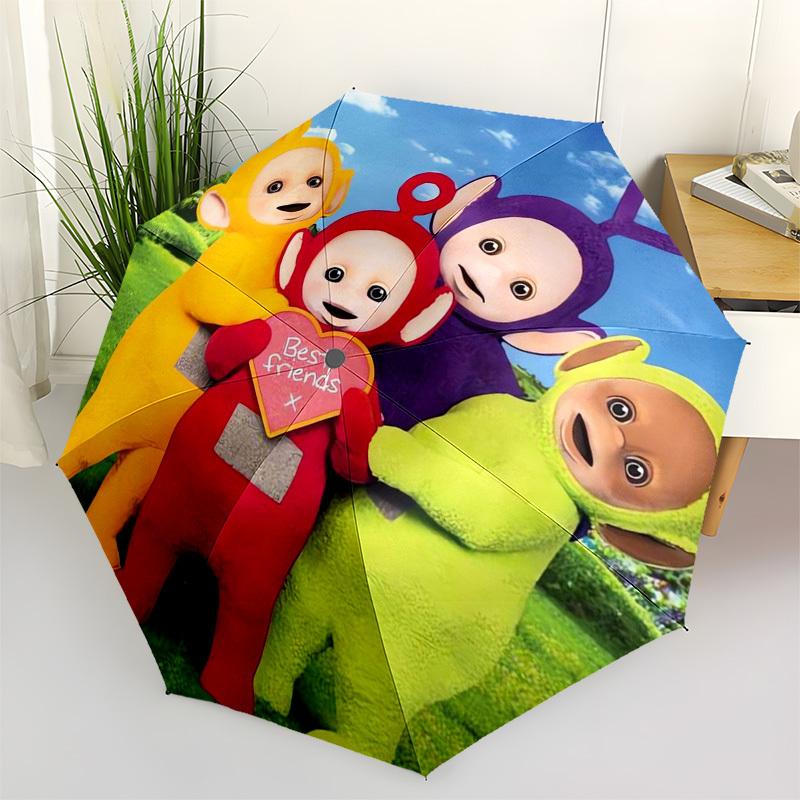 Teletubbies, Friendship Themed Automatic Opening and Closing Umbrella, Compact Travel Umbrella, Lightweight and Portable, Suitable for Beach