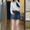 Женская короткая юбка большого размера, однотонная джинсовая короткая юбка с высокой талией в стиле ретро, ​​короткая юбка в стиле хип-хоп