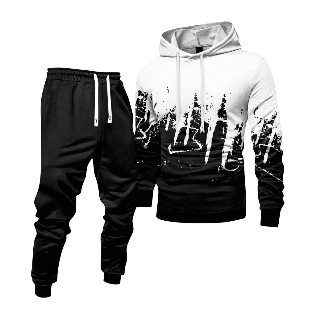 Men's Colorblock Hooded Sweatshirt And Sweatpants Casual Sports Suit