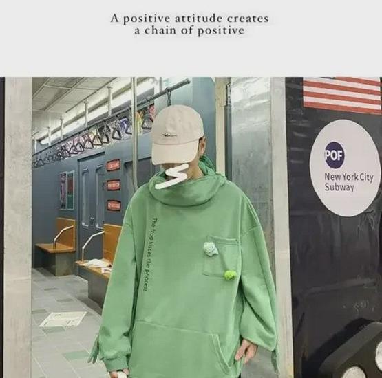 Мужская модная толстовка-пуловер с рисунком лягушки - весна/осень в уличном стиле