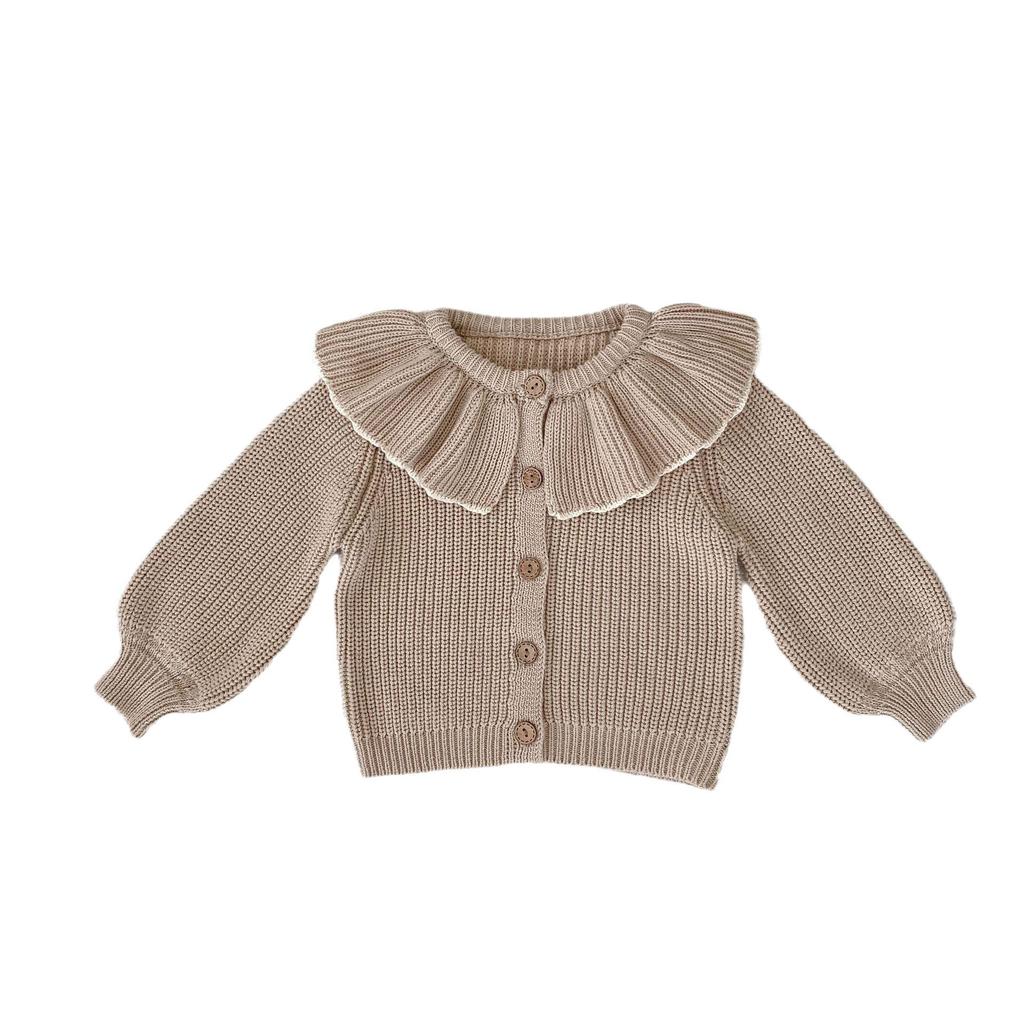 Autumn 2025 Baby Girl Ruffle Collar Knit Cardigan Sweater (0-3 Years)