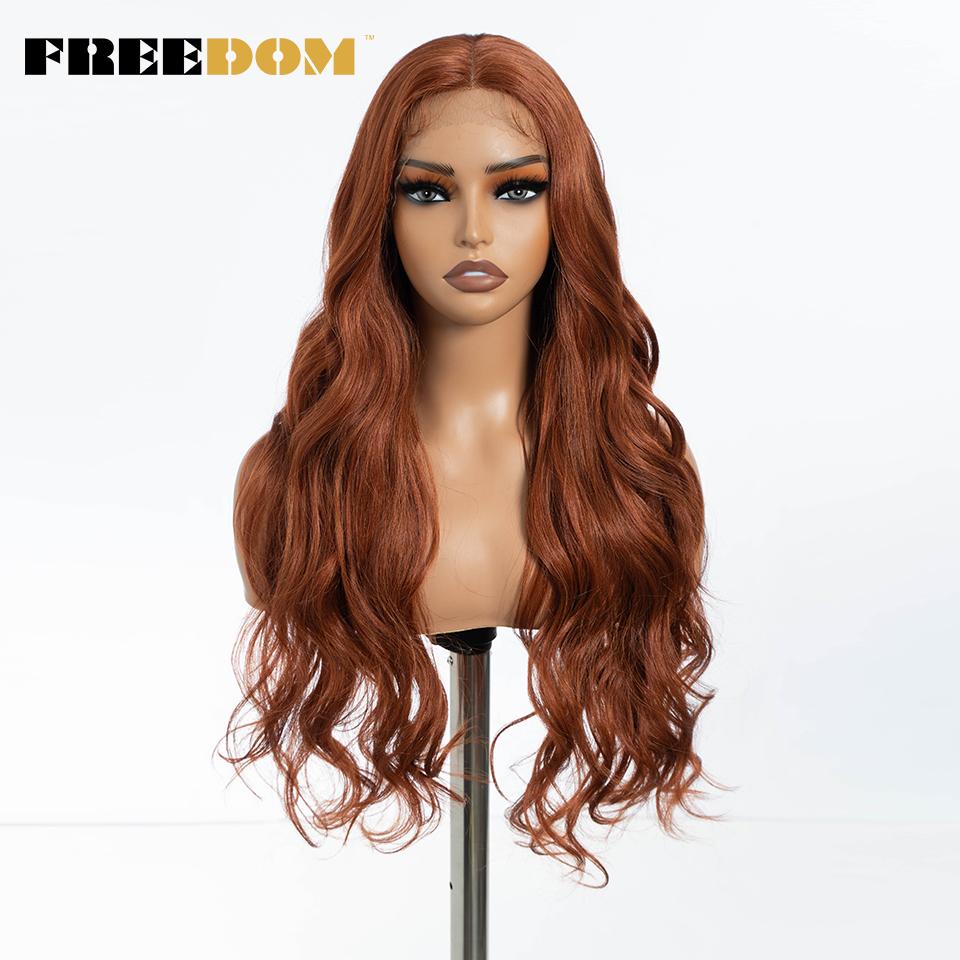 FREEDOM Synthetic Lace Front Wigs For Women Long Wavy 30" Body Wavy Long T Part Lace Wig Ombre Blonde Ginger Blue Cosplay Wig