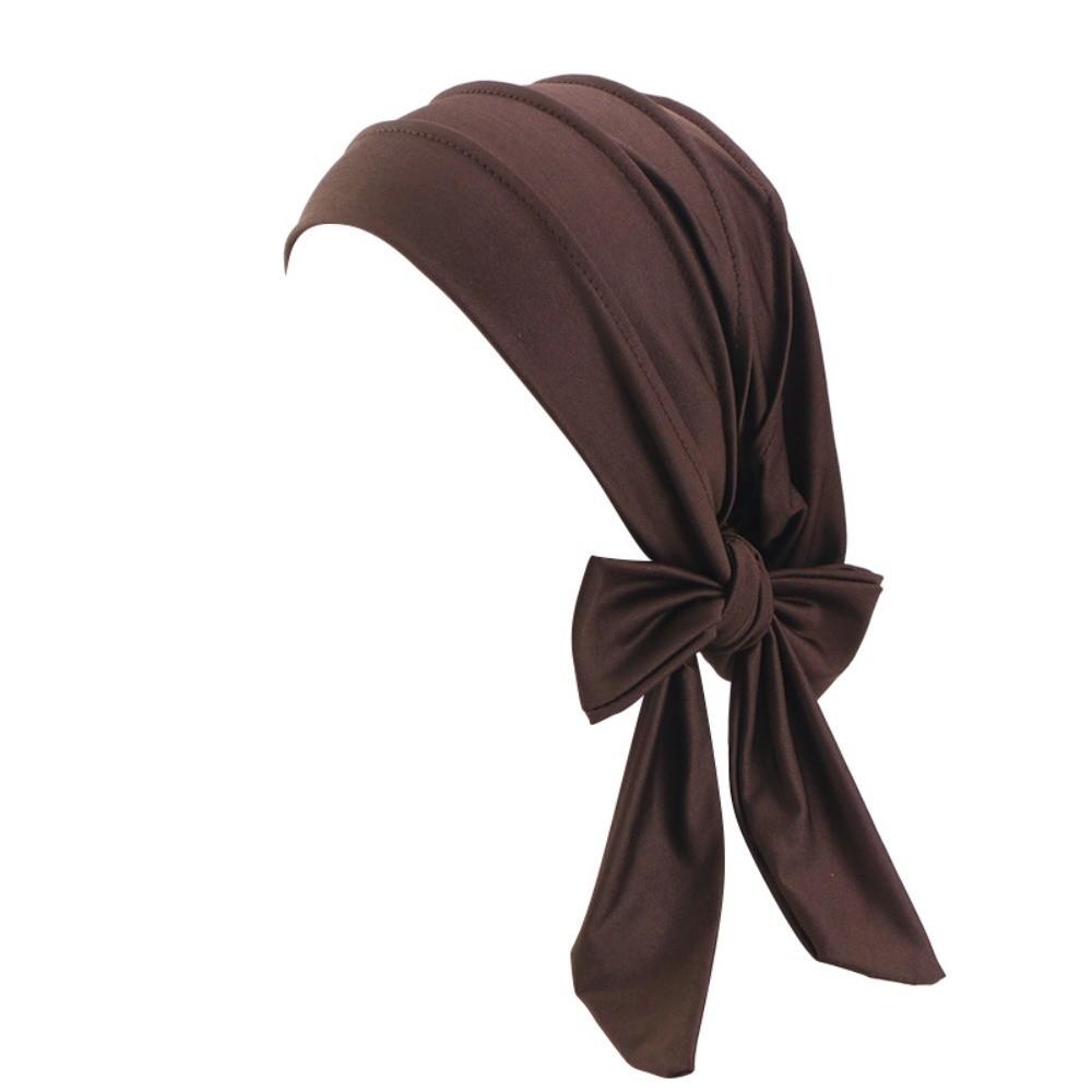 Lightweight Solid Color Headscarf Hat Breathable Stretch Hijab Long Tail Pre-Tied Inner Hat Daily