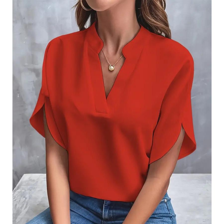 Женская летняя футболка, модная свободная рубашка с V-образным вырезом, повседневная однотонная рубашка, модная и удобная женская одежда