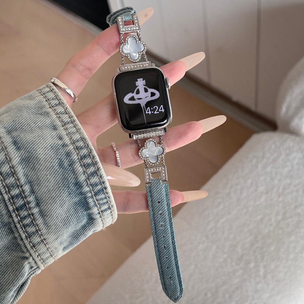 Ремешок из ткани и металлической цепочки для Apple Watch All Series Correa 45 мм 49 мм 44 мм 41 мм 40 38 42 Браслет Cowboy для iWatch Band