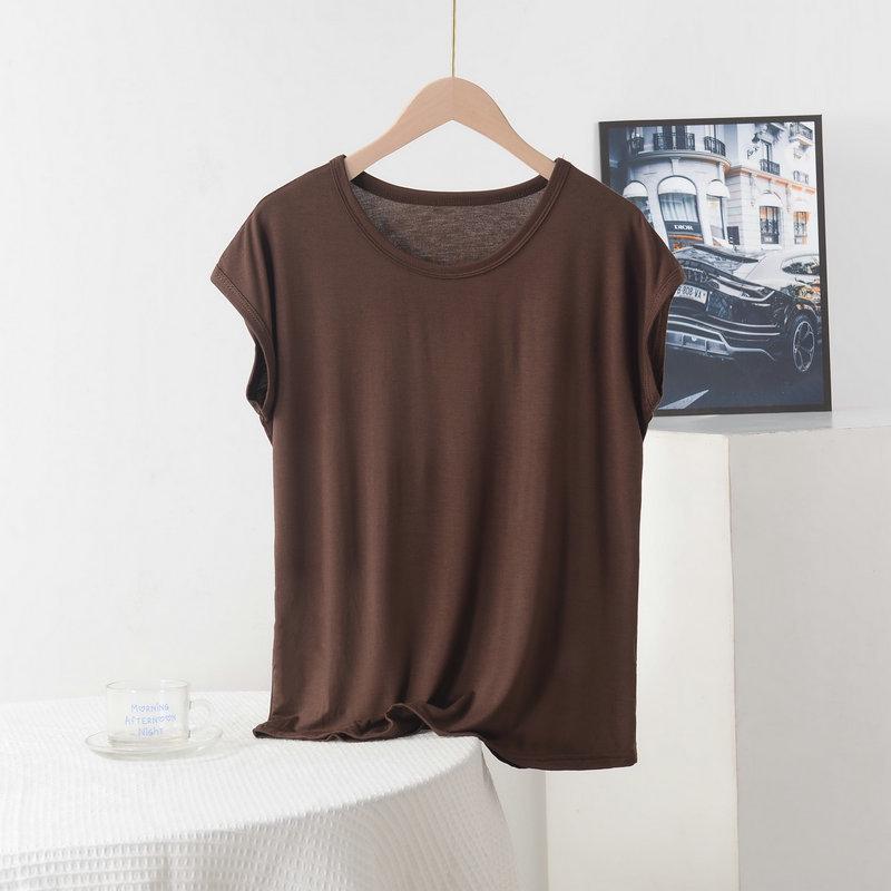 Женская свободная футболка из модала: Плюс размер, Круглый вырез, Короткий рукав, Однотонный, Летний топ для мам