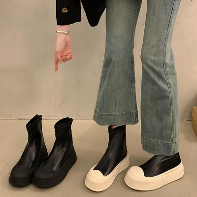 Женские туфли на плоской подошве Эластичные ботильоны для похудения Модная обувь с молнией сзади Осенне-зимние женские элегантные современные короткие ботильоны