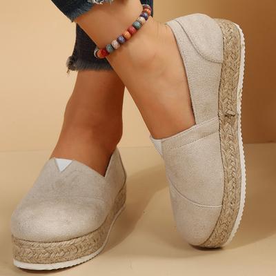 Мода 2024 года, новые женские туфли на плоской подошве, повседневные туфли на платформе, однотонные дышащие эспадрильи на танкетке