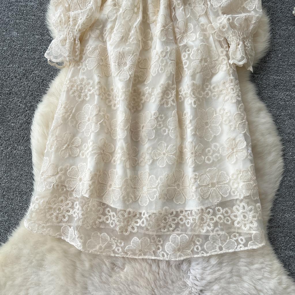 Весна Осень Женские V-образный вырез Роскошные Бисероплетение Сетчатая Вышивка Вечерние Миди Платья