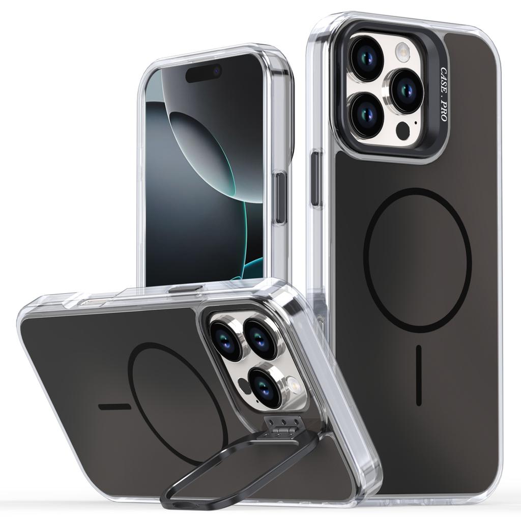 For iPhone 16 Pro Max Case Compatible with MagSafe TPU+Acrylic Phone Cover with Lens Frame Kickstand