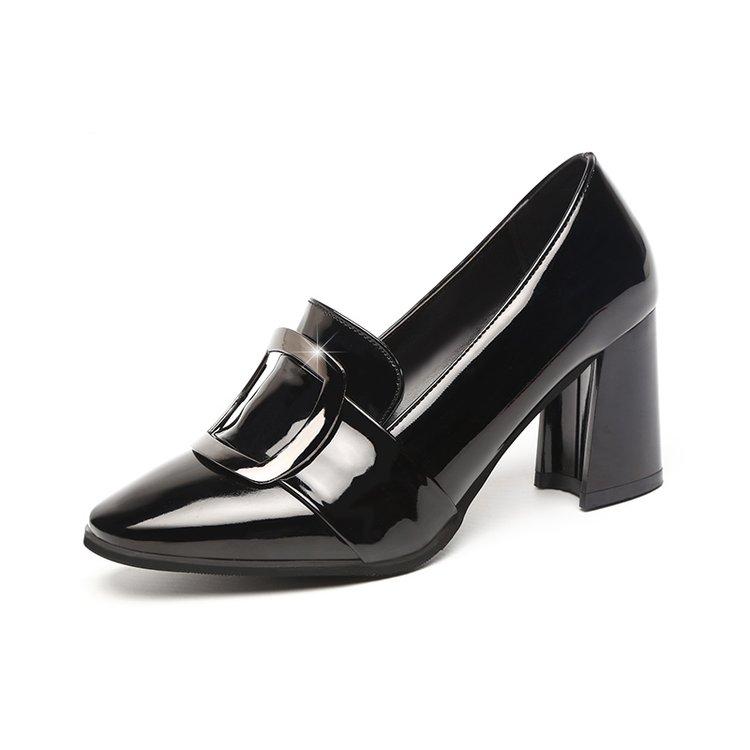 Женские туфли на высоком каблуке Женские туфли-лодочки из лакированной кожи Одинокие женские туфли на толстом каблуке с острым носком Женские туфли-лодочки