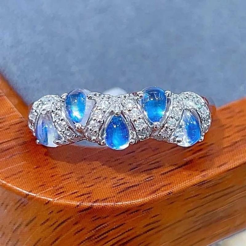 Sace Gems Кольца из стерлингового серебра 925 пробы с натуральным голубым лунным камнем 3*4 мм для женщин, помолвочные, для коктейльной вечеринки, изящные ювелирные изделия, подарок