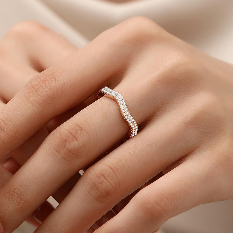 Small Wave Ring Women's Temperament Light Luxury Zircon Open Ring