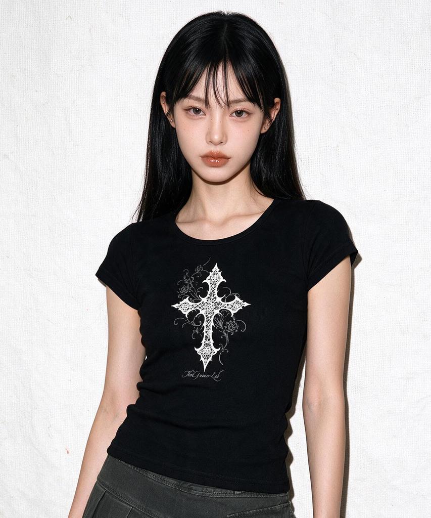 THE GREEN LAB Cross Boat Neck Slim Short Sleeve Tee [Mint]