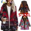 Cotton Ethnic Printed FleeceJacket Outerwear Women Thick Warm Long Sleeve Hooded Winter Thicken Coat Jacket Women Spring Autumn