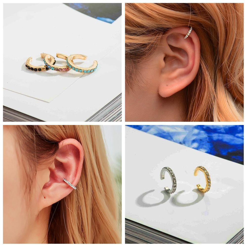 Подарок Клипсы для ушей без прокола Бирюзовые серьги-каффы с кубическим цирконием Серьга без прокола Круглый кафф для ушей со стразами