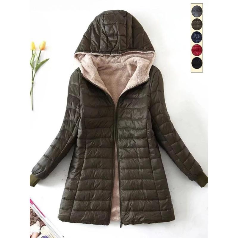 New Mid Length Korean Edition Hooded Fit Women Jackets Autumn Winter Mid-length Office Cotton Coats Warm Lamb Fleece Parkas