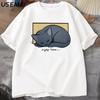 Смешная футболка с спящим котом Nyap Time Tees Мужская повседневная хлопковая футболка с круглым вырезом Повседневная дышащая свободная футболка Парные топы