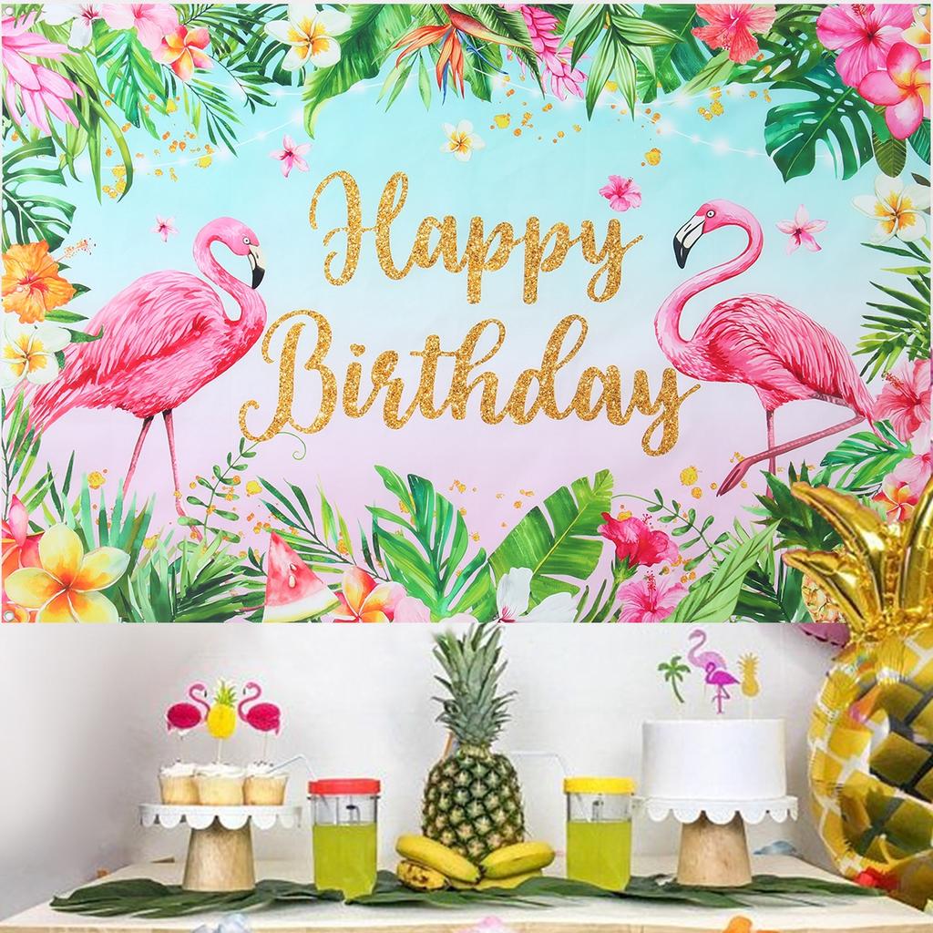 Hawaii Tropical Photography Backdrop Seaside Flamingo Birthday Party Decoration Background Summer Hawaii Theme Party Supplies