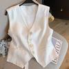 Французский белый льняной жилет с V-образным вырезом Женский летний новый модный высококачественный без рукавов костюмный шикарный подчеркивающий талию темперамент