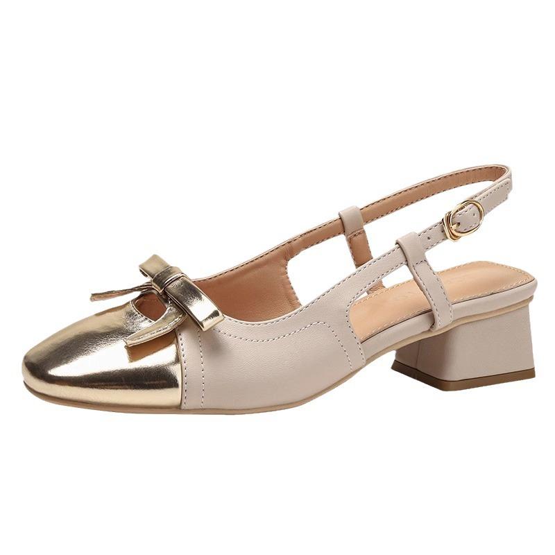 Сандалии Baotou, женская верхняя одежда, новинка 2025 года, летний стиль феи, маленький ароматный стиль, бант, средний толстый каблук, одинарные туфли Мэри Джейн