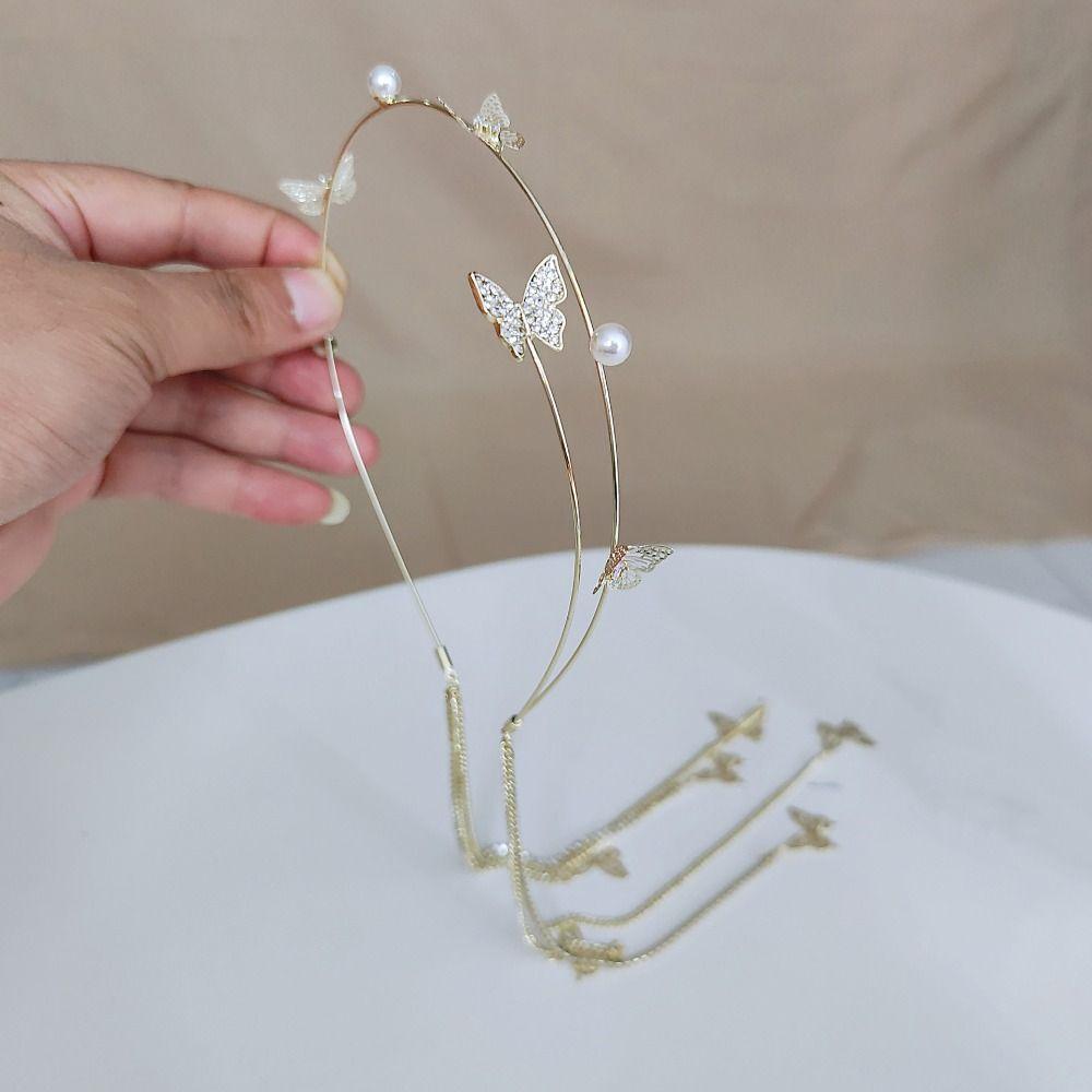 Butterfly Fringe Rhinestone Headband Hand-made Woman Tiara Fashion Tassel Headdress Hair Jewelry