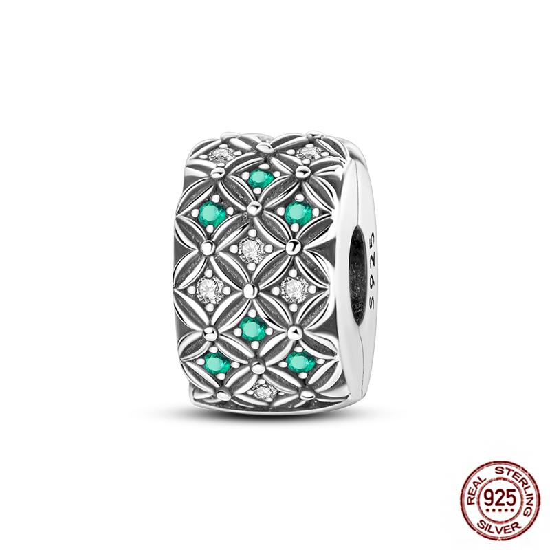 Round 925 Copper Clasp Pave Clip Charms Blue Star Moon Butterfly Slide Safety Chains Spacer Beads Fits Original Bracelet Zircon