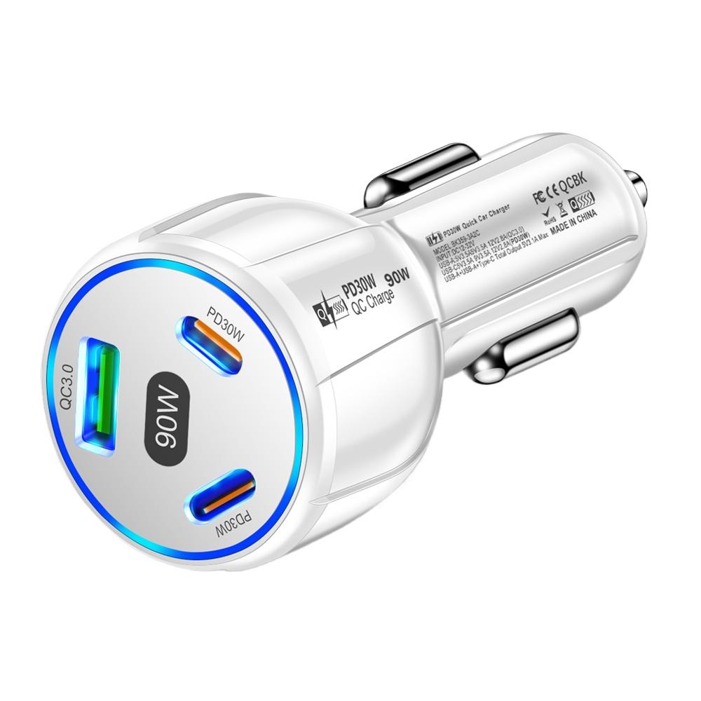 Автомобильное зарядное устройство USB 90 Вт PD Type C для быстрой зарядки телефона, адаптер питания в автомобиле для iPhone 16 15 14 Xiaomi Samsung, быстрое автомобильное зарядное устройство
