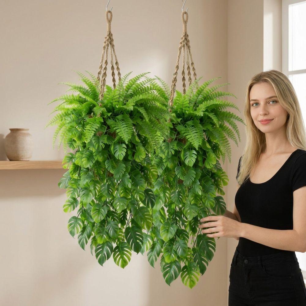 Plastic Artificial Hanging Monstera Vine UV Resistant Trailing Greenery Vine Balcony