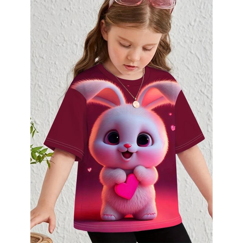 Детская одежда Одежда для девочек Футболка с коротким рукавом для девочек с принтом животных из мультфильмов Повседневная футболка с круглым вырезом для девочек Летняя детская одежда