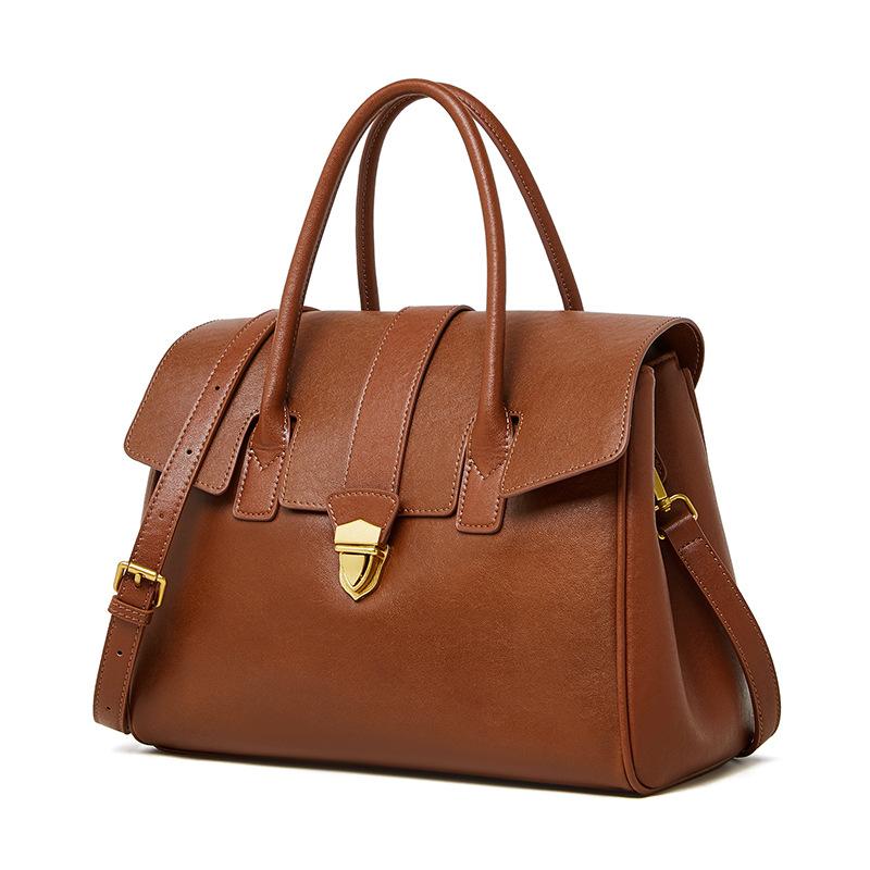 Vintage Genuine Leather Tote Bag Plant Tanned Cow Leather Large Capacity Briefcase Women's Business Trip Commuter Bag