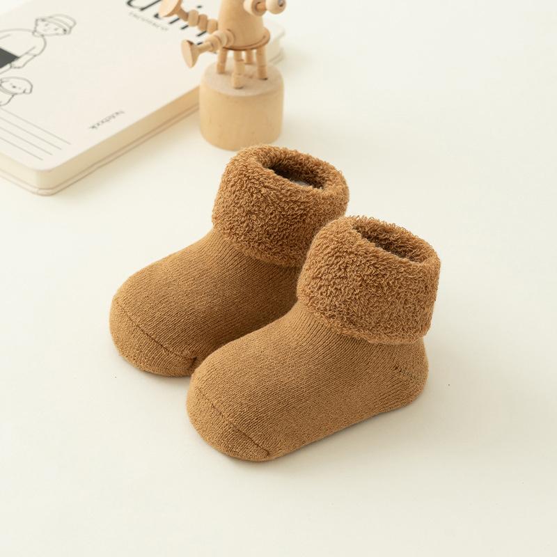 Kids Winter Plush Looped Floor Socks Velvet Lining Baby Socks 0-3Year Children Solid Color Stockings Thick Warm Newborn Footwear