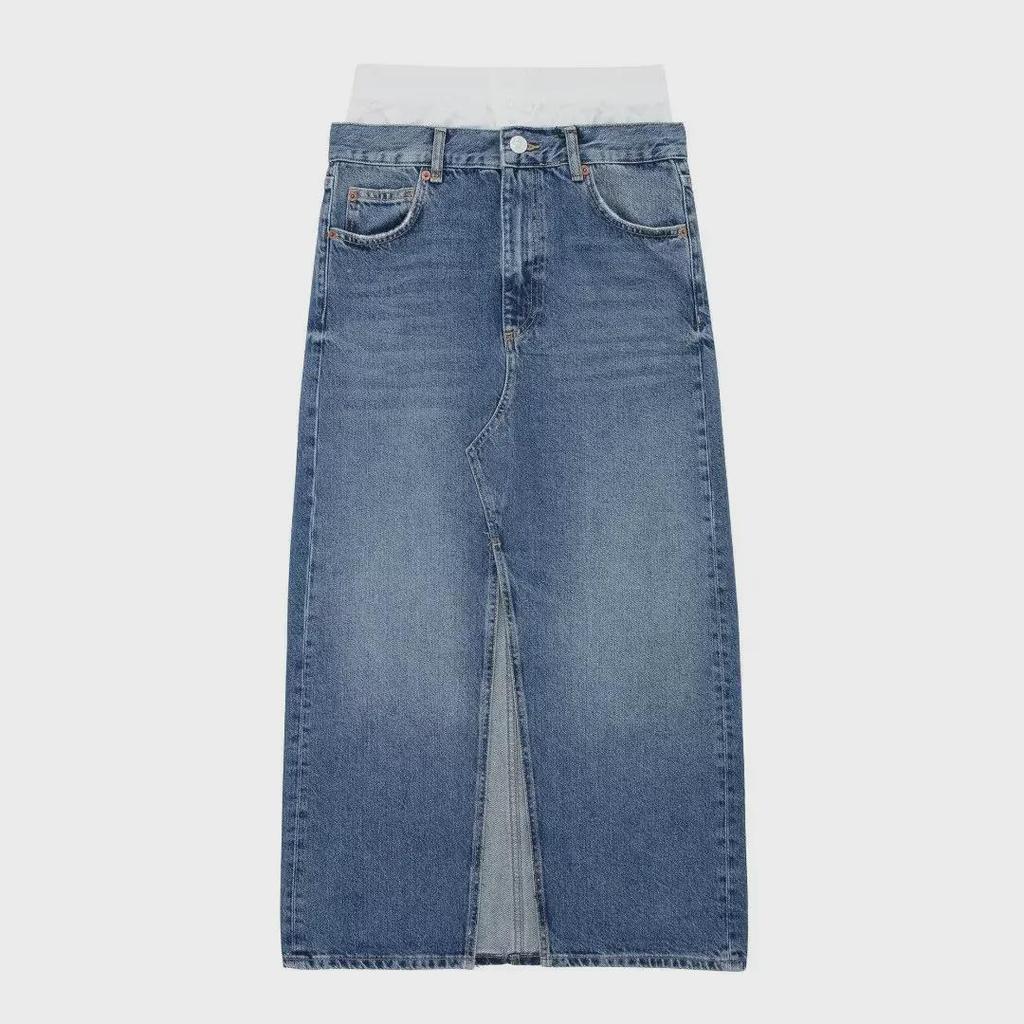 Осенняя женская джинсовая юбка-боксер с разрезом спереди 2023 года