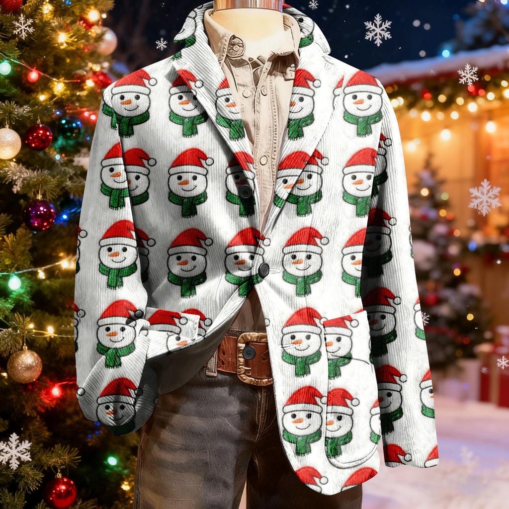 Men's Ugly Christmas Corduroy Warm Pocket Suit Jacket Cardigan Men's Casual Suit