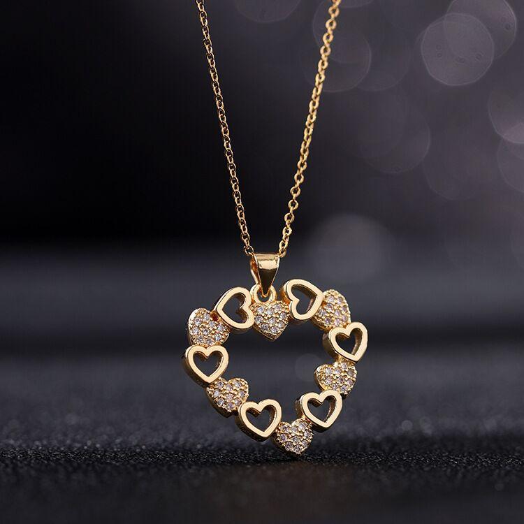 Ожерелье-подвеска Love с микроинкрустацией из цветного циркона, цепочка на ключицу, геометрический кулон для девушки, колье в форме сердца, ювелирный подарок