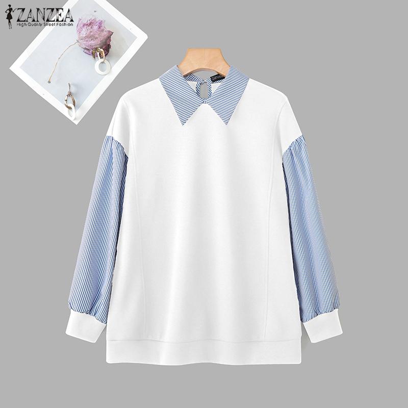 ZANZEA Женский повседневный свитшот тонкий на осень с принтом в полоску и вставками, с длинным рукавом