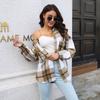GMXIA Женские модные повседневные блузки и рубашки-поло с длинным рукавом и клетчатым принтом