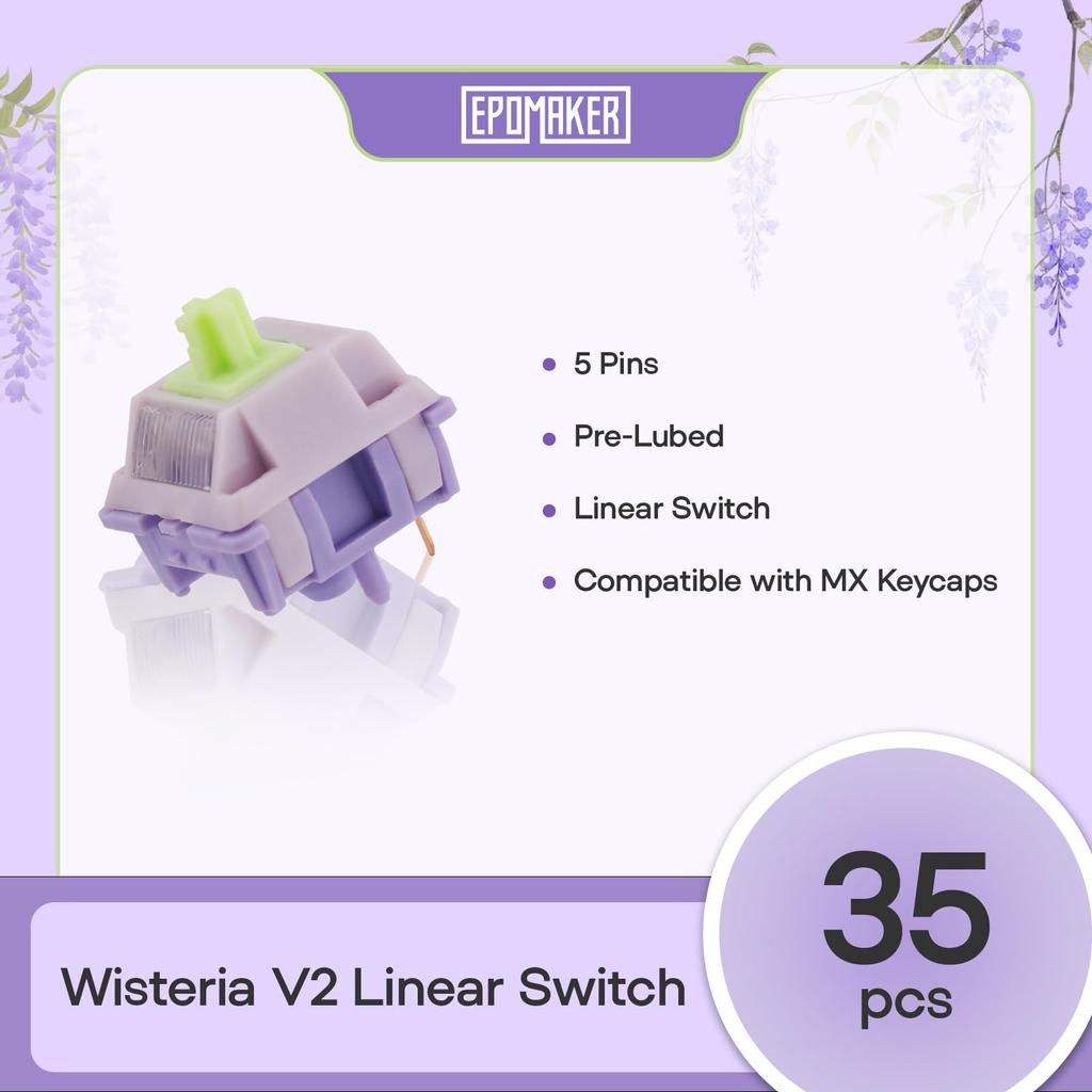 EPOMAKER Wisteria V2 Linear 38gf Keyboard Switch Set with Light Diffuser Lubricated 5 Pin Creamy Switches 35 Pieces for Mechanical Gaming Keyboard