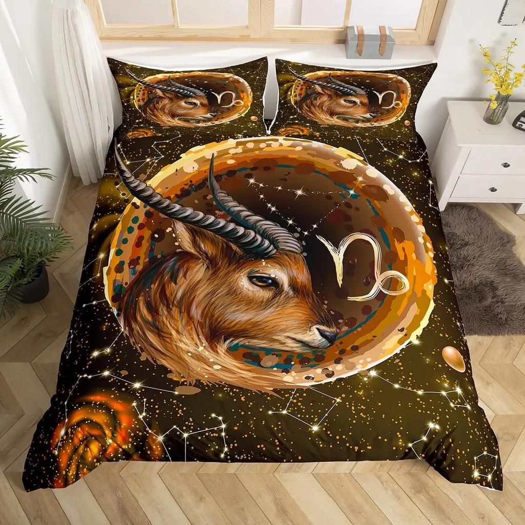 Twelve Constellation Duvet Cover Set Leo Comforter Cover Set Lion African Safari Animals Bedding Set Galaxy Tie Dye Quilt Covers