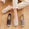 Ethnic Style Striped Embroidered Cotton Linen Shoes Round Toe Handmade Comfortable Women's Flat Shoes