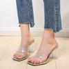 High-heeled Fish-mouth Cool Slippers, New Transparent Rhinestone Slippers, Fashionable Outer Wear, Thick-heeled Fashion Flip-flops.