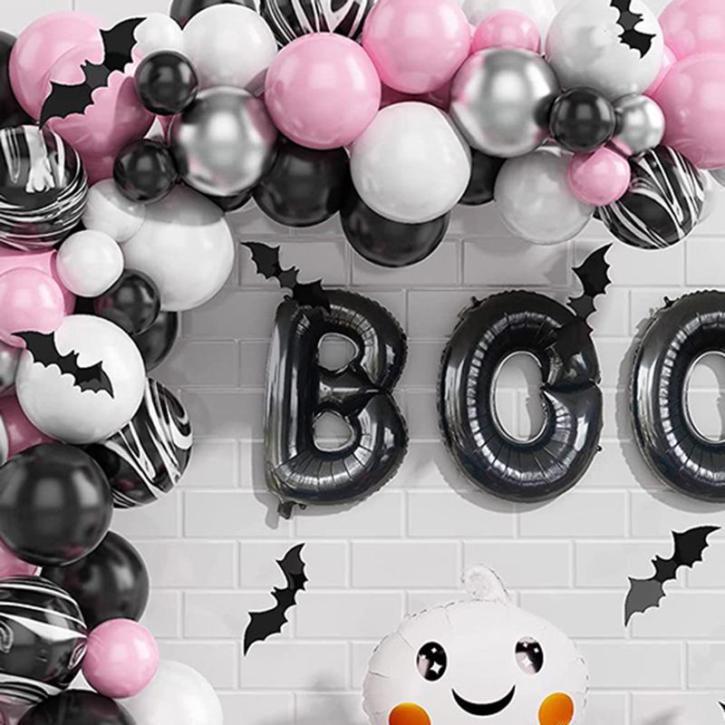 Halloween Party Theme Balloons Set Pink Black White Latex Balloon Boo Ghost Foil Ballon Chain Garland Bat Arch Kit Party Decor