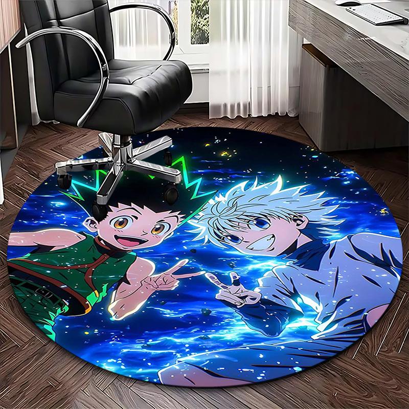 1pc Hunter x Hunter Anime Cartoon Design Round Carpet Office Chair Mat, NonSlip Rug for Home Decor, Living Room, Bedroom