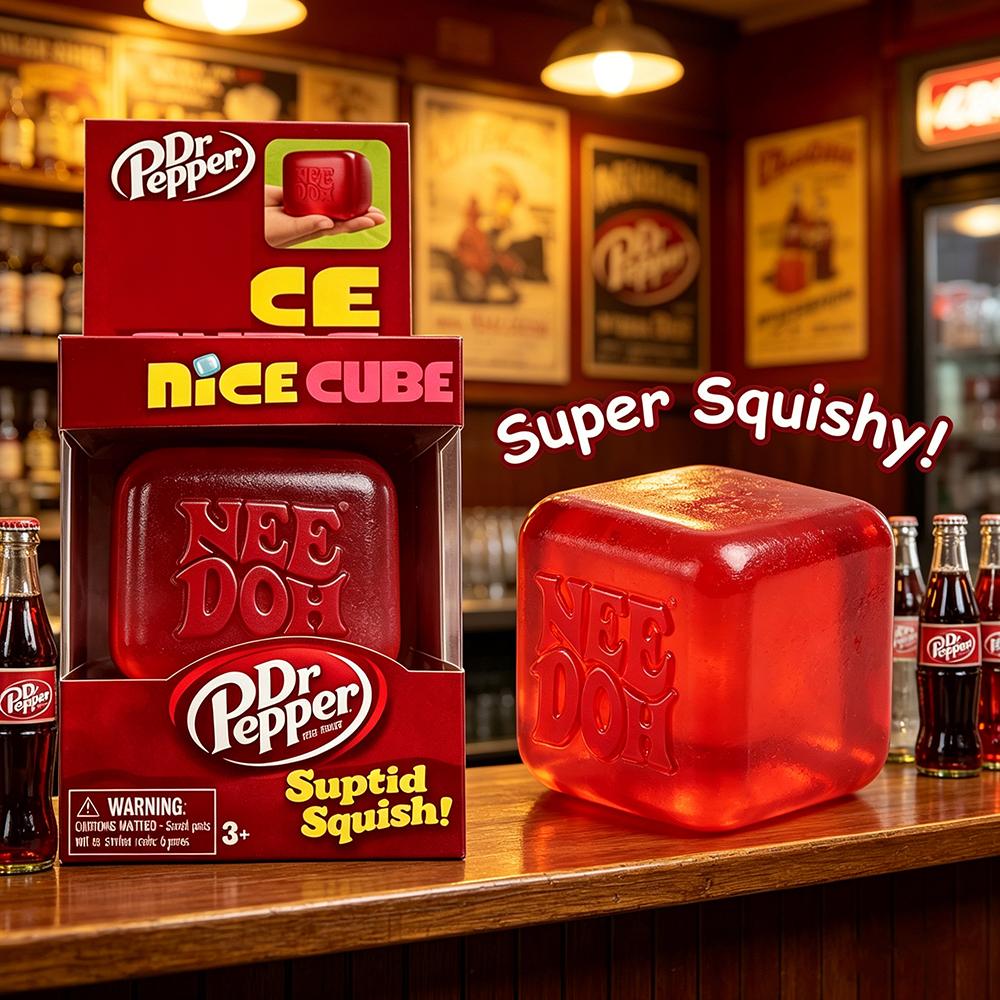 Dr Pepper X Needoh Nice Cube Сквиши Игрушка для снятия стресса, Мягкий кубик-фиджет для сжатия для детей и взрослых, Сенсорная игрушка для снятия тревожности