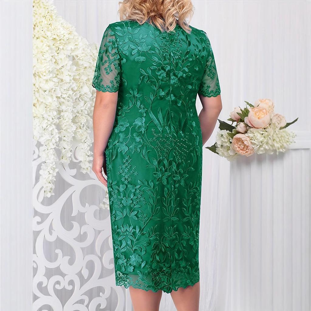 Plus Size Summer Dresses for Wedding Guest Women's Short Sleeve Lace Floral Elegant Formal Party Dresses