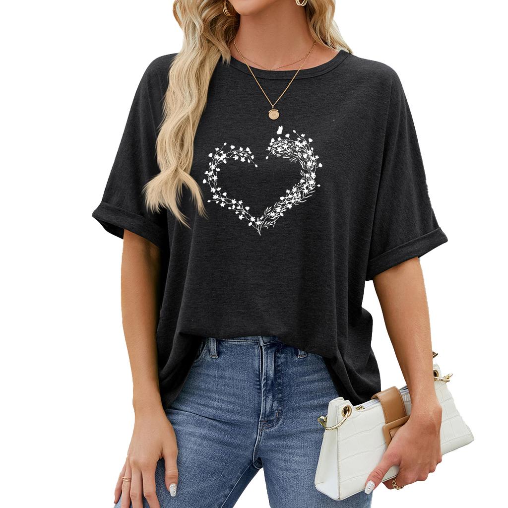 Women Fashion Plus Size Print Tees Summer Casual Round Neck Short Sleeve Top Pullover Loose T-shirt