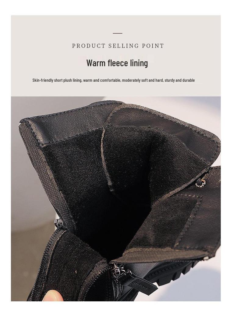 Зима 2025 Ботильоны Мартенсы для девочек с бархатом, кожаные в стиле принцессы для маленьких и больших детей